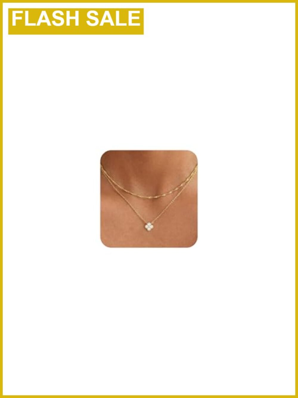14K Gold Plated Cubic Zirconia Four Leaf Clover Layered Necklace Set